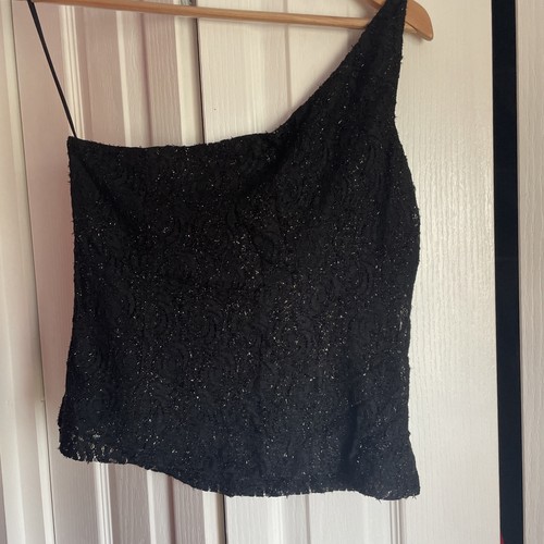 Next Black Sequinned One Shoulder Asymmetric Top. Size 12 - Picture 3 of 4