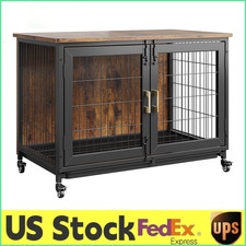 37.5" Dog Cage Furniture,Dog Crate for Home w/2 Doors  4 Wheels for Large Dog