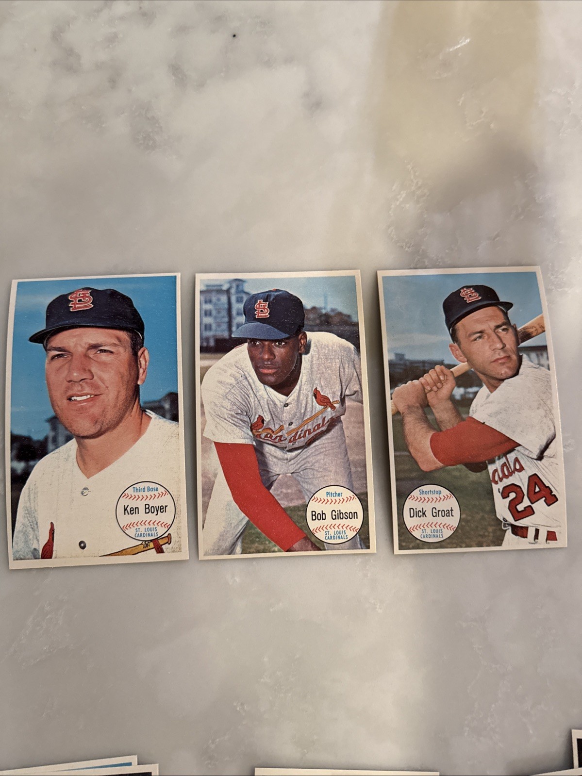 1964 Topps Giants Cardinals #19, 41, 57 Ken Boyer Bob Gibson Dick Groat Mint