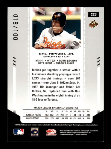 2004 Leaf Certified Materials #223 Cal Ripken Jr. Mirror White #/100 - Picture 2 of 2