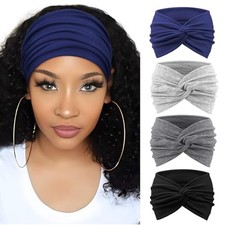 4 Pack Turban Headbands for 4 Pcs: Navy Blue, Black, Dark Grey, Light Grey