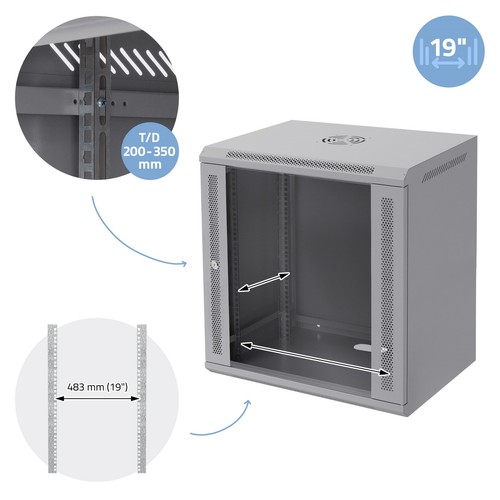 19" Serverschrank Netzwerkschrank Rack Wandgehäuse Stahlgehäuse 12HE 600x450 mm - Bild 8 von 10