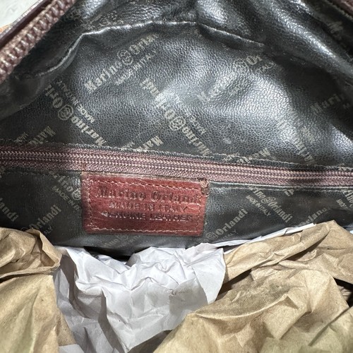 Bolso de Hombro Marino Vintage Dos Tonos Cuero Genuino Hecho en Italia Marrón Dorado - Imagen 13 de 13