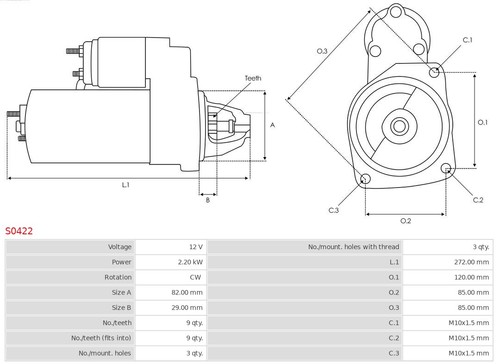 STARTER S0422 FOR FIAT DUCATO/Platform/Chassis/Van/Bus/Panorama TALENTO 1.9L - Picture 6 of 12