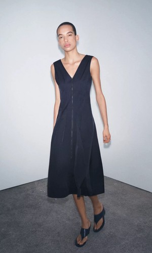 ZARA WOMAN SS25 NEW ZW COLL. ZIPPER MIDI DRESS NAVY BLUE 9479/051_S, M - Picture 9 of 20