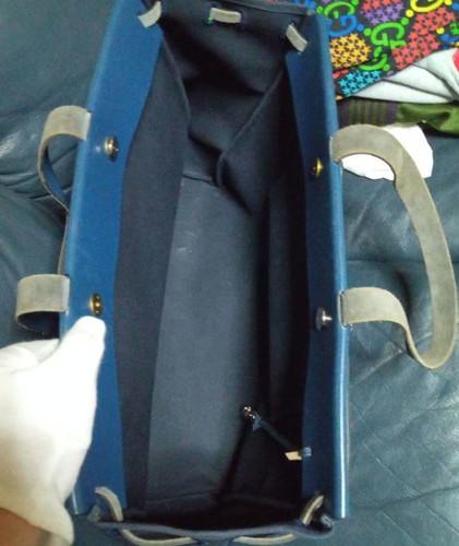 HERMES Herbag Cabas MM Canvas Leder Beuteltasche Tasche Navy Blau Authentic Handtasche 2002 - Bild 15 von 24