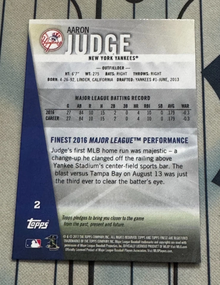 AARON JUDGE RC 2017 Topps Finest # 2 ⚾ Rookie New York YANKEES 02 READ🔥 - Image 4 of 4