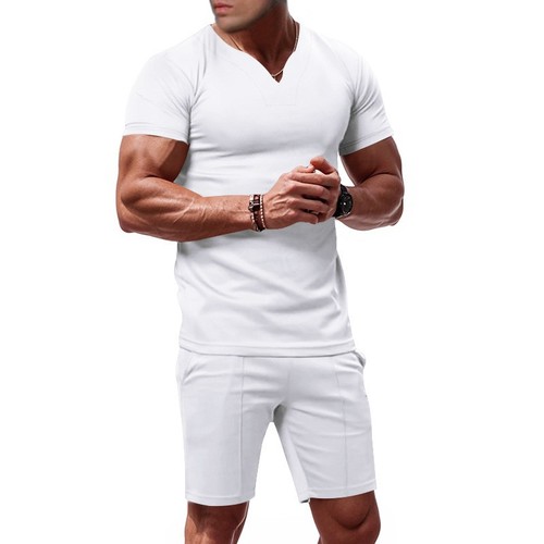 Mens Tracksuit 2-Piece Set Short Sleeve T Shirts Shorts Suit Fitness Outfit Sets - Foto 11 di 20