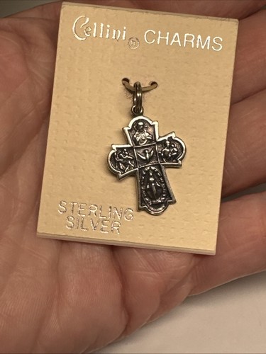 925 Sterling Silber 4-Wege Kreuz Anhänger Medaille Katholisch Jungfrau Maria Cellini Charm - Bild 4 von 17