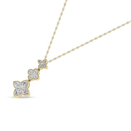 1 Cttw Round Cut Natural Diamond Quatrefoil Pendant Necklace 14K Yellow Gold - Picture 3 of 6
