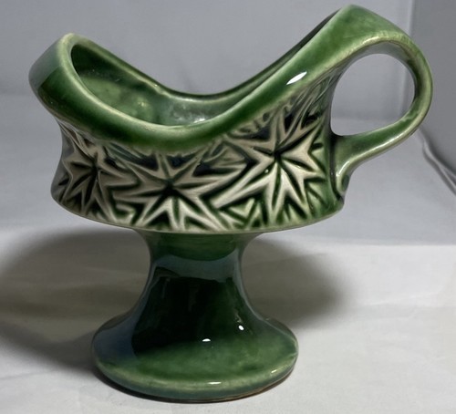 1968 McCoy Small Pedestal Planter Vase MPC-20USA Pottery Green Starburst Pattern - Picture 8 of 9