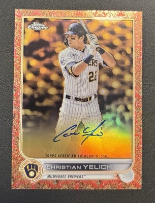 Christian Yelich 2022 Topps Chrome Gilded Auto /5 First On Print Brewers MVP Red