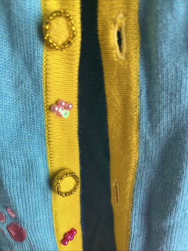 Cardigan maglione vintage anni 80 Deadstock Berek gattino gatto-M con perline ricamate-M - Foto 7 di 20