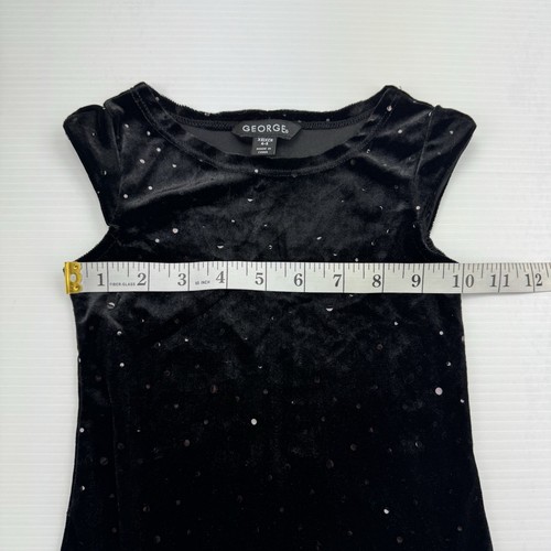George Girls Black Velour Dress Drop Waist Flare Bottom Sequins Size XS 4/5 - Picture 4 of 7