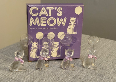   Vintage Two s Company Cat s Meow Glass Placecard Holders Set of 4 1983 Kitty