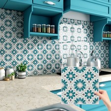 10PCS Kitchen Backsplash Tile 12"x12" Self-Adhesive Green Floral Wall Tile