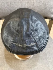 Harley-Davidson Leather Flat Cap Vintage USA Made Genuine Script Cabbie Sz L/XL