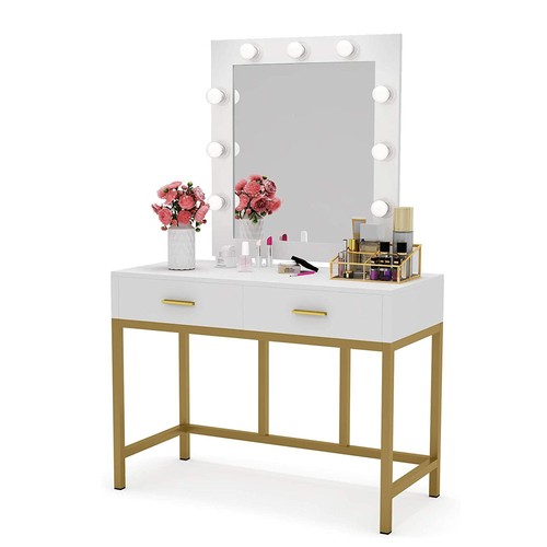 Vanity Table Set with 10 Lighted Large Mirror Makeup Dressing Table Dresser Desk - Picture 1 of 10