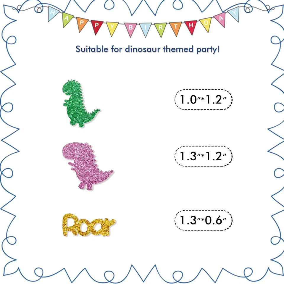Juego de 100 confeti de dinosaurio, confeti de cumpleaños de dinosaurio brillante verde, dinosaurio Foto 2 de 4