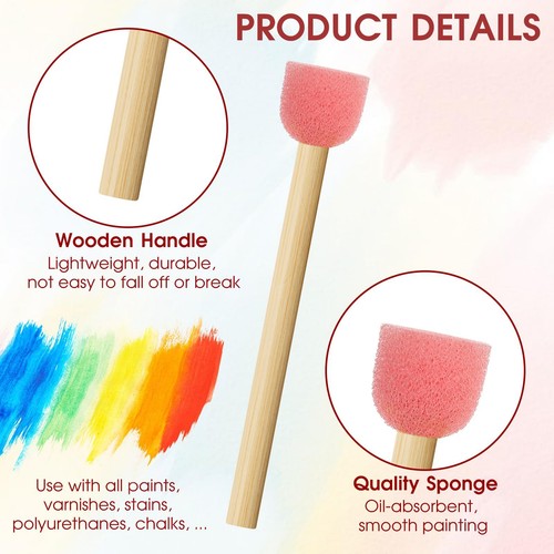 Molain 40 Pack 0.6'' Paint Sponge Brush Round Sponge Foam Brush Wooden Handle... - Foto 3 di 7