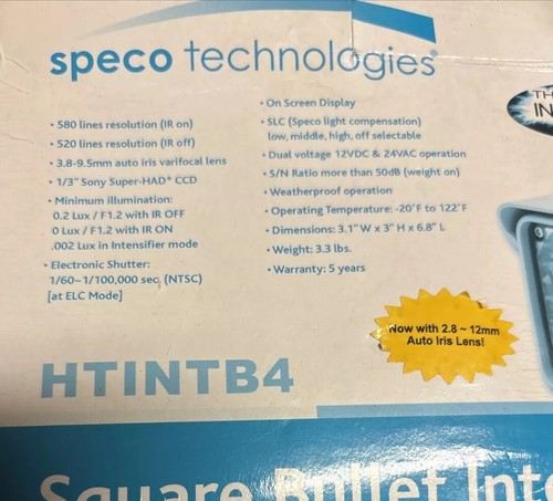 SPECO TECHNOLOGIES HTINTB4 Outdoor Intensifier Bullet Camera, New Open Box - Picture 2 of 12