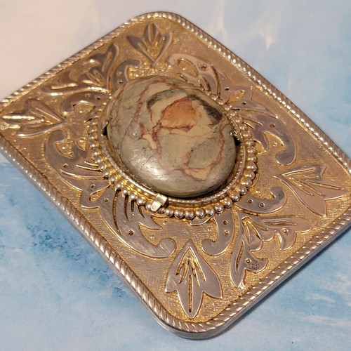 Hebilla de cinturón grande vintage latón tono plata ágata 3,5" suroeste acc- - Imagen 4 de 6