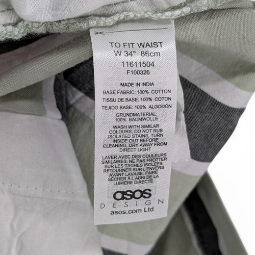 ASOS DESIGN Men’s Striped Cotton Button Fly Shorts Green 5 Inseam 34 - Picture 7 of 8