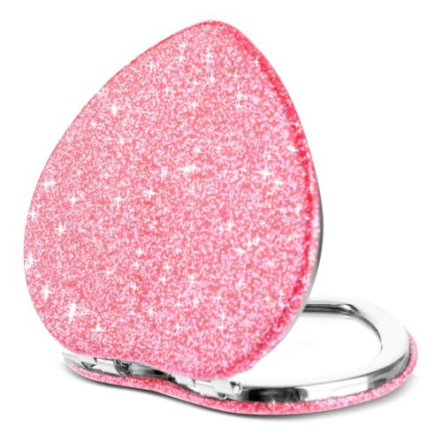 Heart-Shaped Compact Mirror Magnifying Travel Makeup Mirror Cute Glitter Design - Picture 8 of 9
