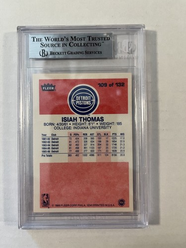 1986-87 pistons Fleer ISIAH THOMAS RC Detroit HOF #109 BGS 8,5 NM-MT+ avec 2 9 's - Photo 2 sur 2