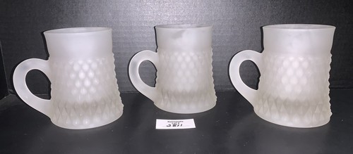 3 Tiara Indiana Glass White Frosted Glass Beer Mugs DIAMOND CUT - Picture 3 of 6