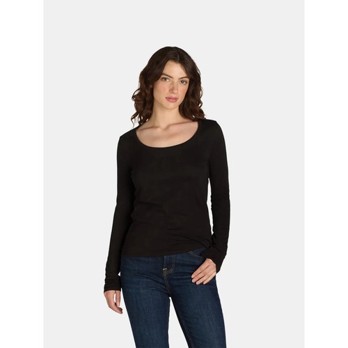 No Boundaries Scoop Neck Everyday Tee with Long Sleeves, Size Medium (8-10)