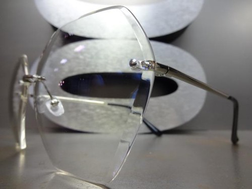 OVERSIZED VINTAGE RETRO Style Clear Lens EYE GLASSES Large Rimless Silver Frame - Picture 6 of 10