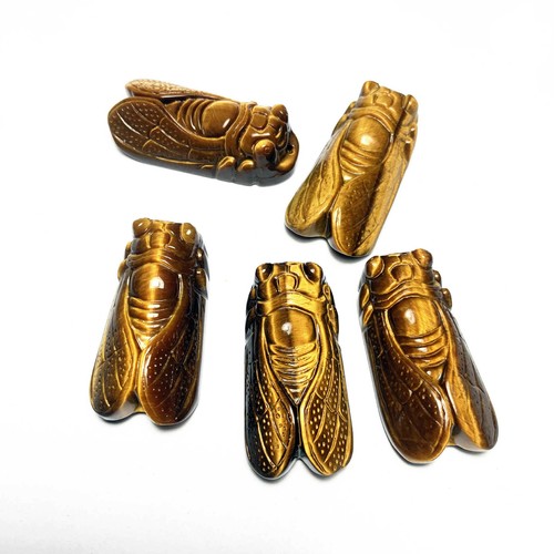 Raw Natural Tiger's Eye Stone Carved Cicada Quartz Crystal Pendant Healing Reiki - Picture 10 of 14