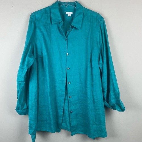 J.Jill Love Linen Essential Shirt in Teal Button Down Size 2X