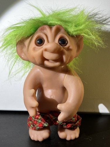 Vintage Thomas Dam Denmark Tartan Plaid Troll Doll 1977 / 1985 w/Green Hair 9” - Picture 11 of 14