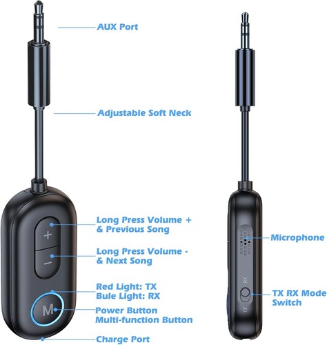 2 IN 1 Car Audio Receiver Transmitter Airplane Headphones Adapter Bluetooth 5.4 - Picture 16 of 17