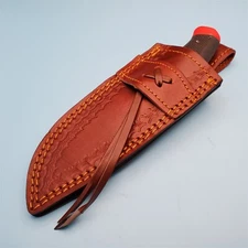 Fixed Blade Knife Sheath Brown Leather Belt Pouch Case 9.5"x 6.5" Border Stamp