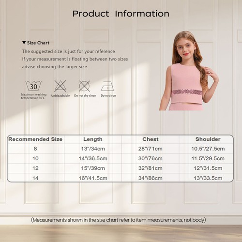 Girls Parkly Crop Top Irritation-Free Sleeveless Jacket Shiny Glitter Elegant - Picture 27 of 57