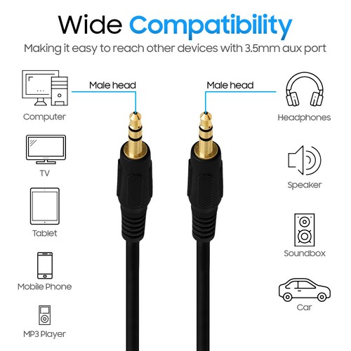 12FT 3.5mm Cable AUX Male to Male Cord Stereo Audio Headphone Cable TV Mac Car - Picture 4 of 8