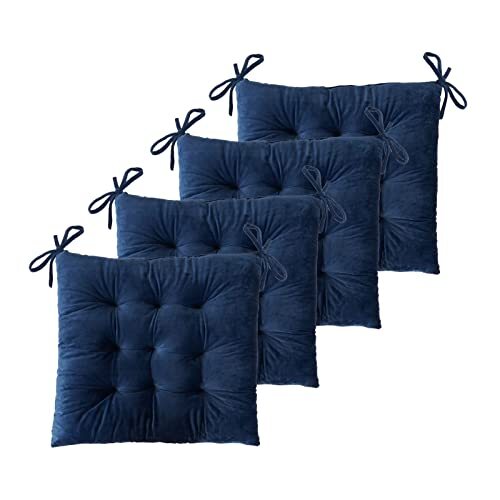 Set of 4 Square Chair Pads Indoor Seat Cushions Pillows with Ties Thick Soft ... - Picture 1 of 8