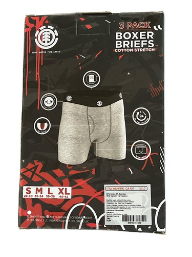 Element Boxer Briefs Mens Large 36-38" Cotton Stretch Fly Front 3 Pack 6" Inseam - Picture 2 of 14