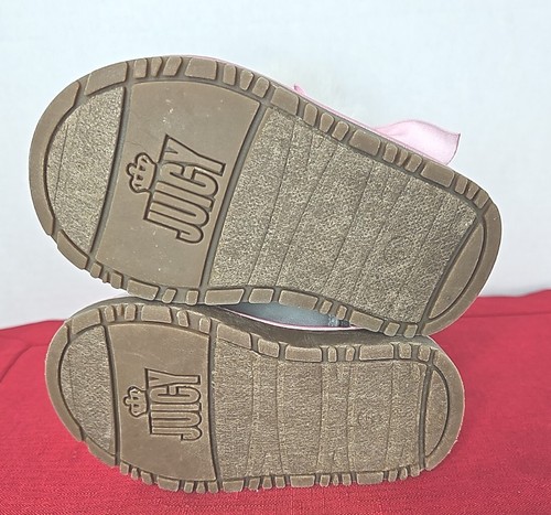 Juicy Couture Silber Sherpa Gefüttert Fell Stiefel Rosa Schleife Mädchen Größe 5M Warm Winter  - Bild 6 von 7