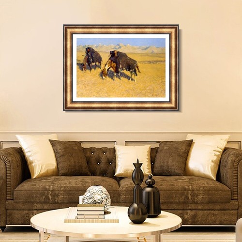 Gerahmtes Leinwandbild Giclée-Druck Indianer simulieren Büffel von Frederic Remington - Bild 2 von 16