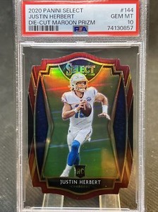 2020 Select Prizm Maroon Die Cut #144 Justin Herbert PSA 10