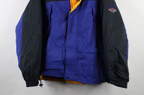 Vintage 90s Columbia Mens Large Spell Out 2 In 1 Winter Hooded Jacket Coat Blue - Picture 3 of 23