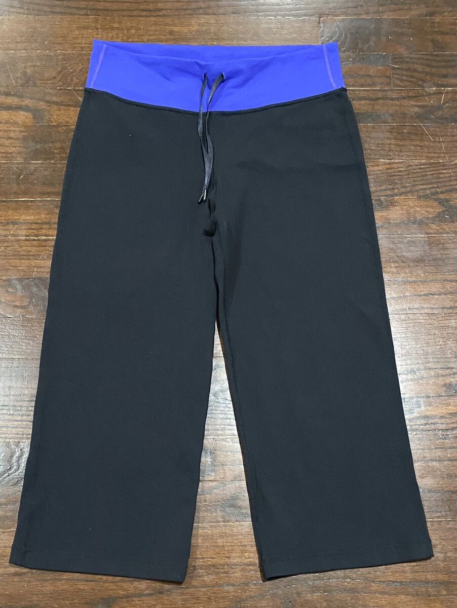 Lululemon Wide Leg Capri Yoga Pants Drawstring Zip Back Pocket Size 6 Black