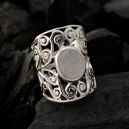 Rainbow Moonstone 925 Sterling Silver Ring Homespun Jewelry For Engagement US - Picture 4 of 5