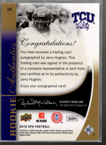 B2917- 2010 SP Authentic Gold #149 Jerry Hughes Auto /25 SAMPLE PIC - Picture 2 of 2