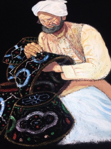 Vintage Black Velvet Oil Man Turban Painting Wood Frame 16 1/4" X 20 1/2" - Picture 2 of 5