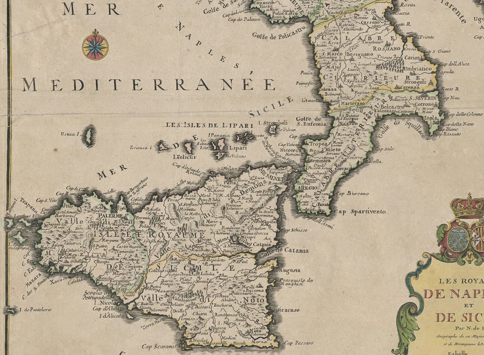 Antique Map "Les Royaumes De Naples Et De Sicile" (Italy) Nicolas de Fer, 1708 - Image 4 of 4
